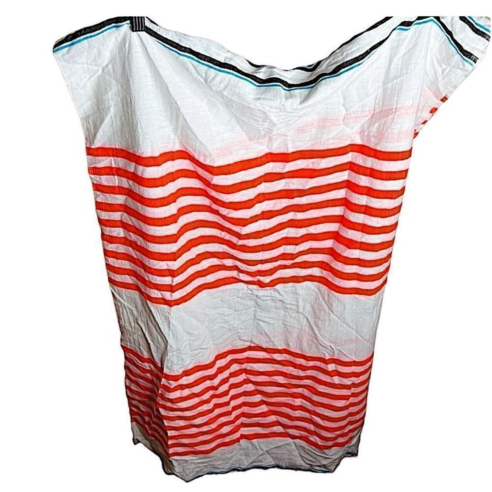 Lemlem Gauze Striped Fringe Sarong/Scarf Orange/white